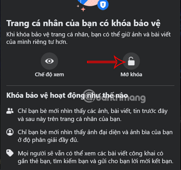 Mở khóa trang cá nhân Facebook