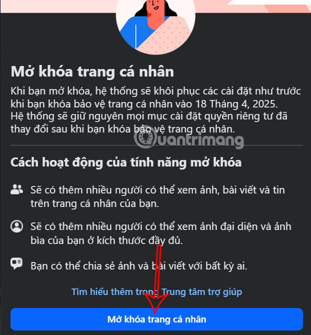 Trang cá nhân Facebook PC mở khóa