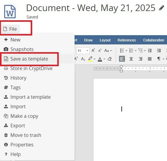 Tạo template trong CryptPad.