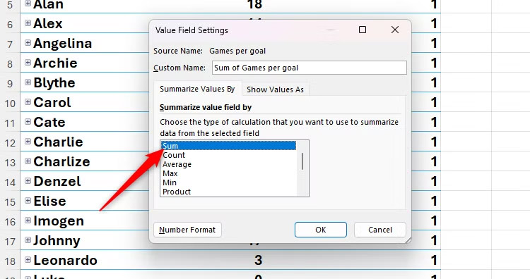 Thay thế trường trong PivotTable