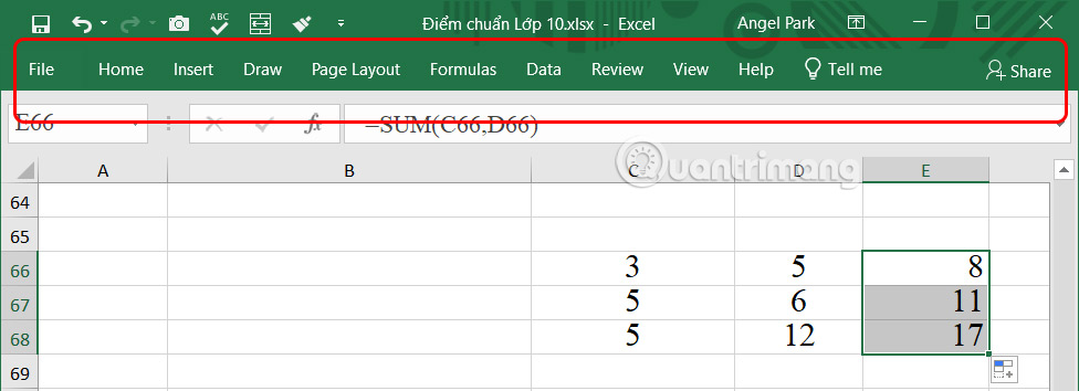 Click đúp chuột ẩn hiện thanh Ribbon 