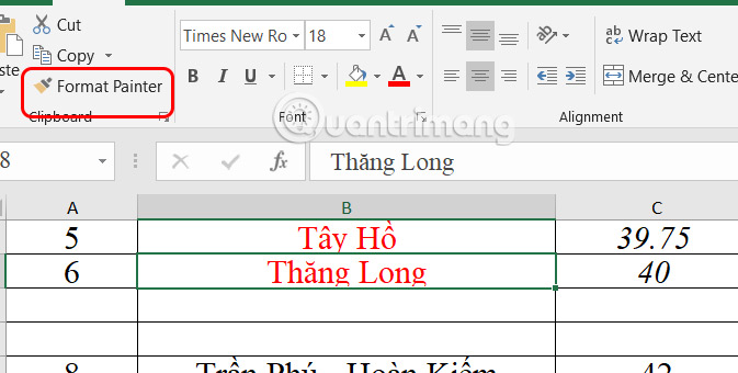 Click đúp chuột sao chép định dạng Excel lặp đi lặp lại