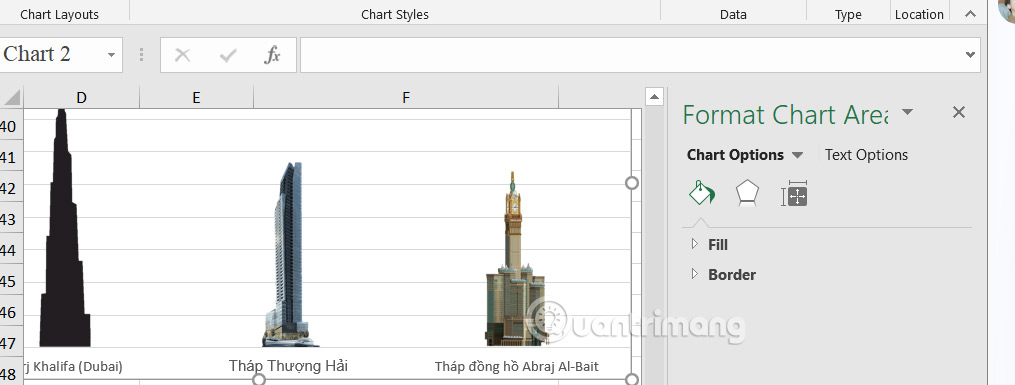 Kích hoạt công cụ biểu đồ Excel
