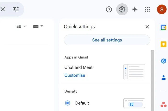 Nhấp vào See all settings trong trình duyệt Gmail trên máy tính.