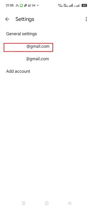 Chọn một email trong General Settings của Gmail.
