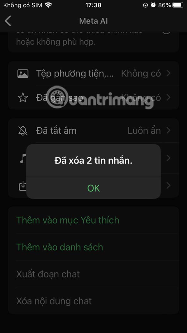 Xóa đoạn chat Meta AI WhatsApp