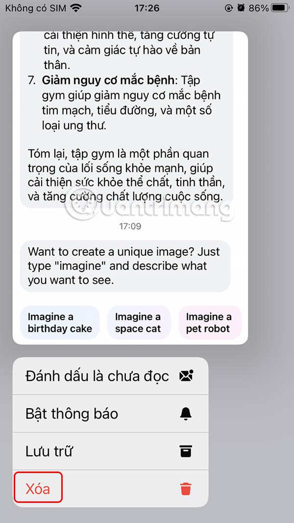Xóa lịch sử chat Meta AI Messenger