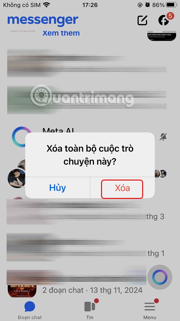 Xóa đoạn chat Meta AI