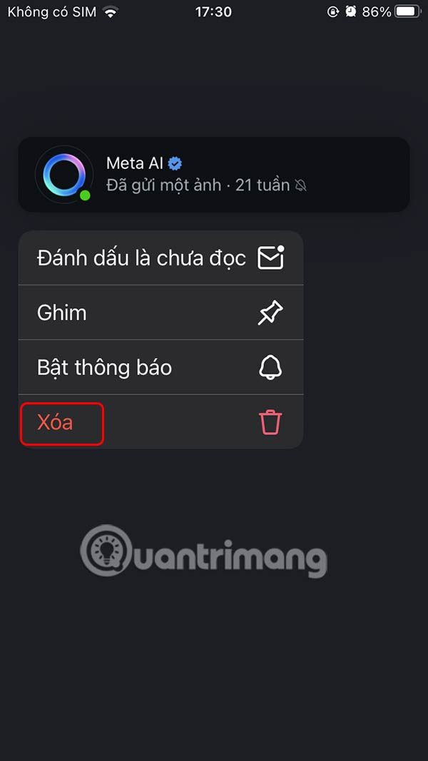 Xóa lịch sử chat Meta AI Instagram
