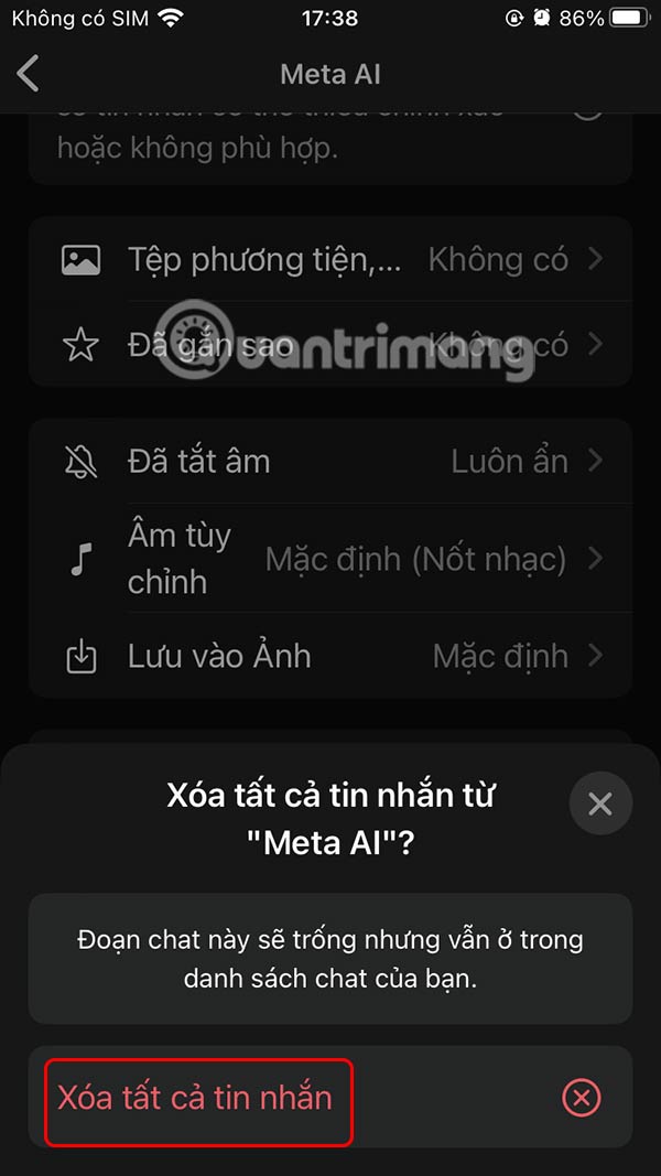Xóa lịch sử chat Meta AI WhatsApp