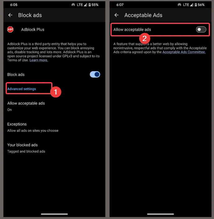 Tắt Allow Acceptable Ads