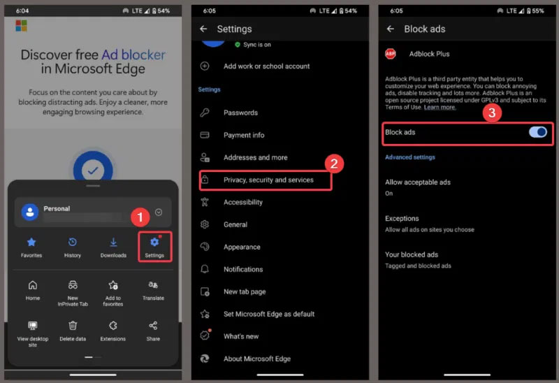 Bật Block Ads trong Settings