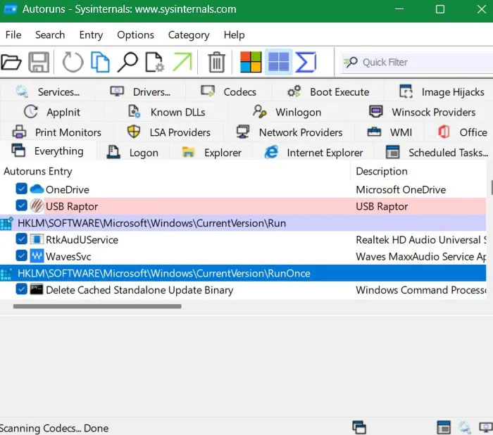 Sử dụng Autoruns để tìm kiếm các mục nhập NSIS đáng ngờ trong Windows.