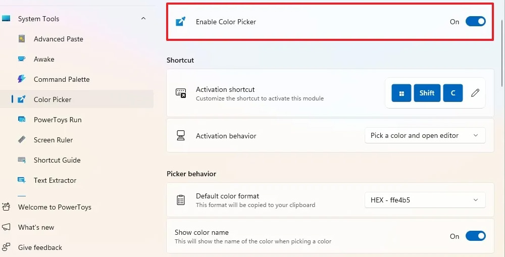 Bật Color Picker trên PowerToys