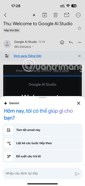 Tùy chọn Gemini trong Gmail