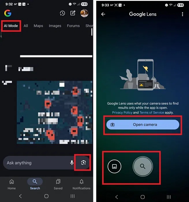 Sử dụng Google Lens ở AI Mode trong ứng dụng Google.