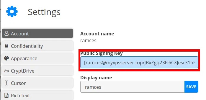 Public key cho tài khoản người dùng