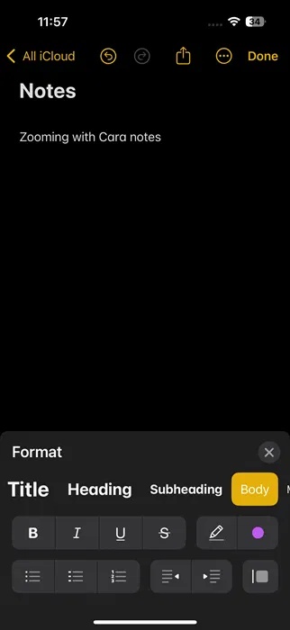 Xem các tùy chọn thay đổi phông chữ trong ứng dụng Ghi chú trên iPhone.