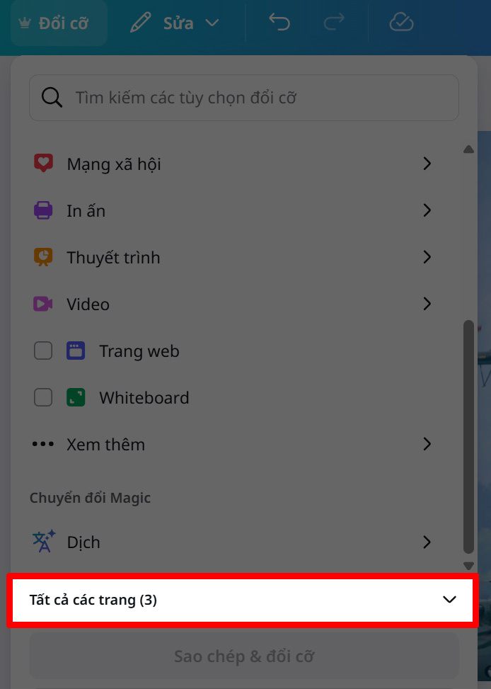 Hiển thị các trang Canva 