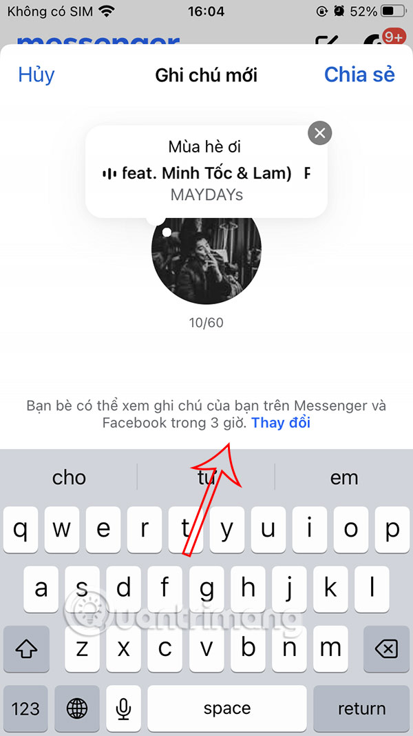 Thay thời gian ghi chú Messenger biến mất