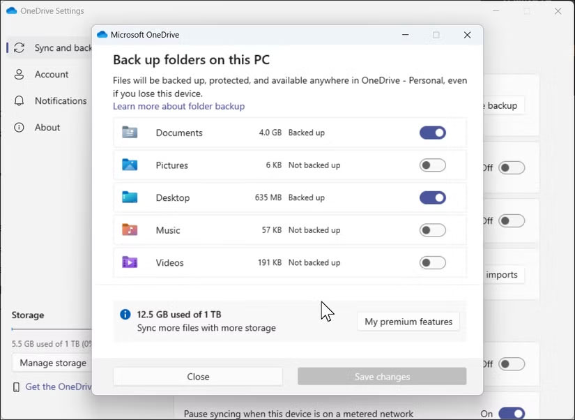 Cài đặt thư mục sao lưu Microsoft OneDrive