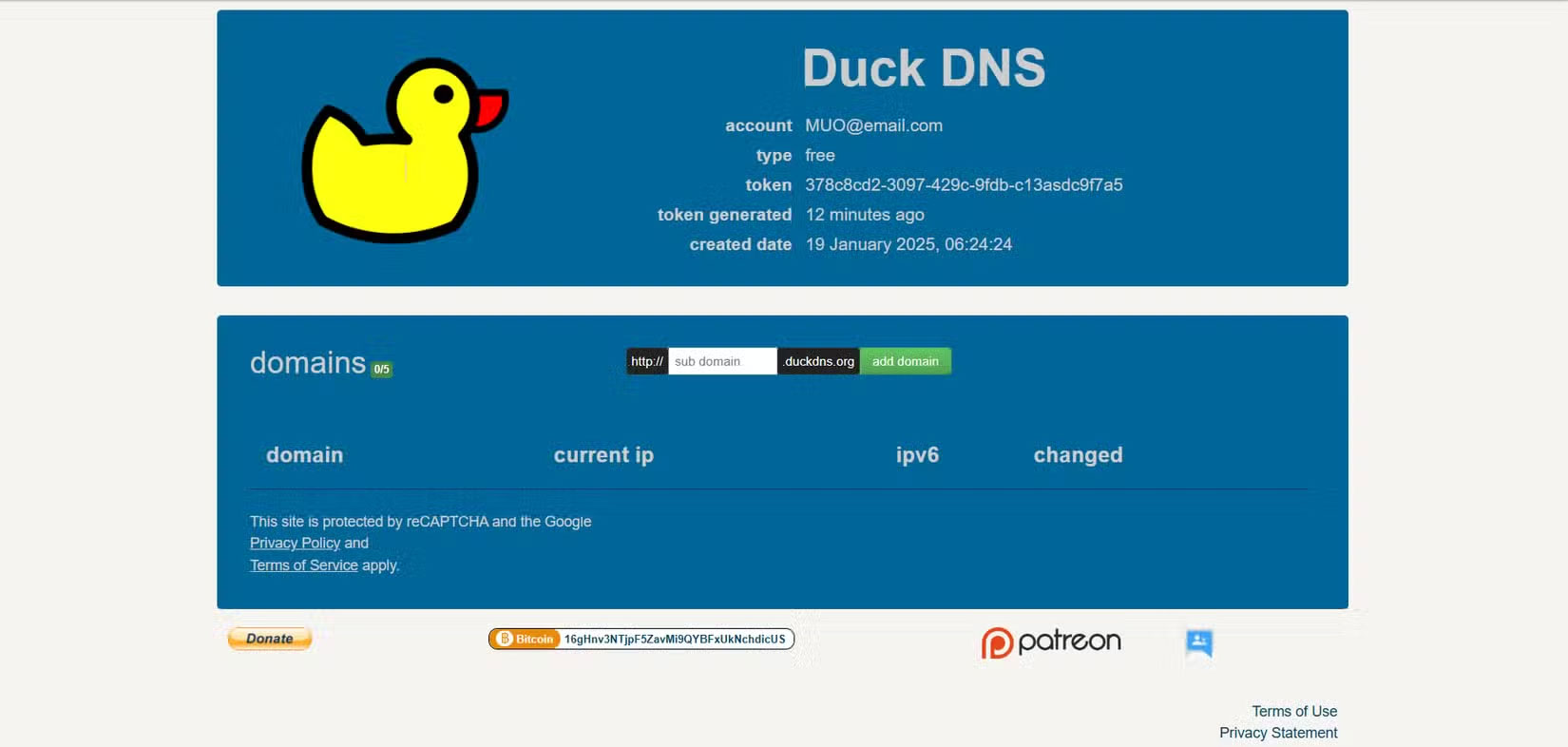 Yêu cầu DuckDNS token