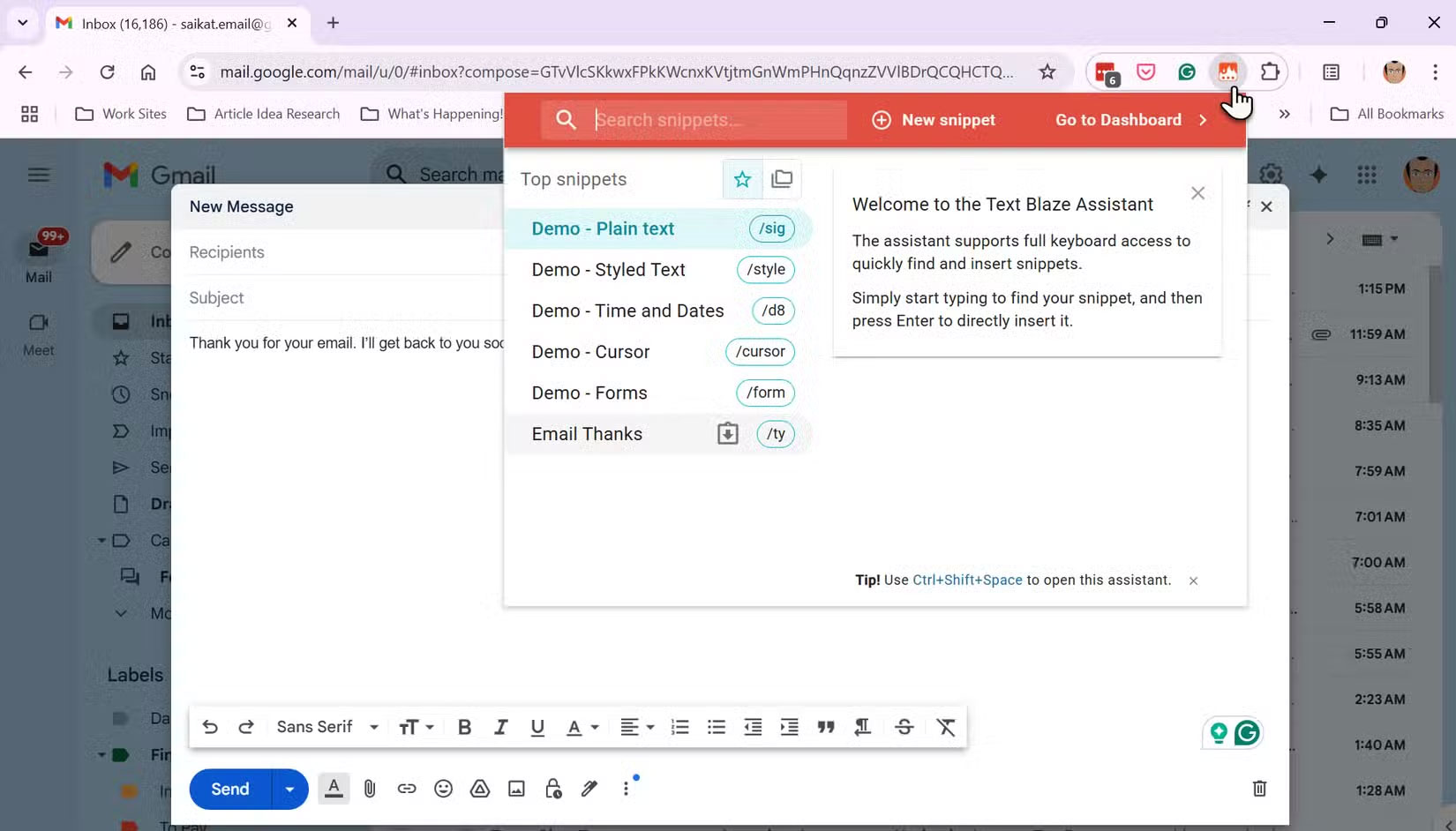 Mở rộng văn bản email Text Blaze