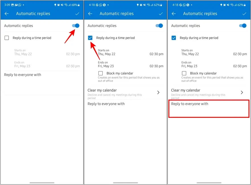 Nhập email vắng mặt Outlook trên điện thoại