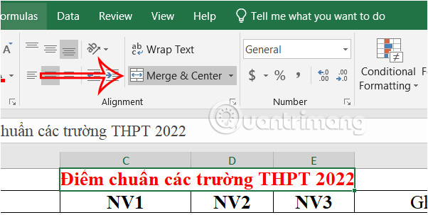 Gộp ô trong Excel 
