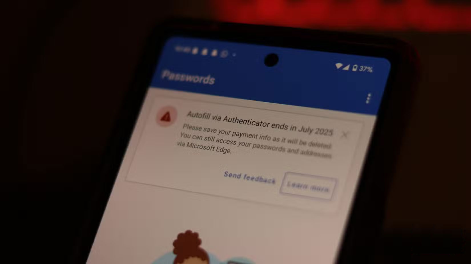 Cảnh báo về trình quản lý mật khẩu trong Microsoft Authenticator