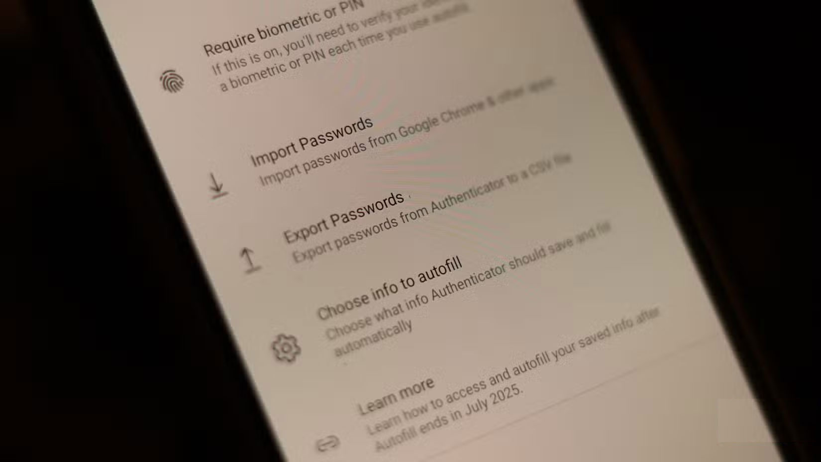 Tùy chọn xuất mật khẩu trong Microsoft Authenticator