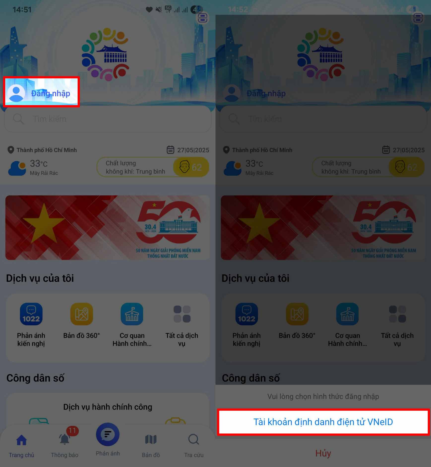 Liên kết Công dân số TP. HCM với Vneid
