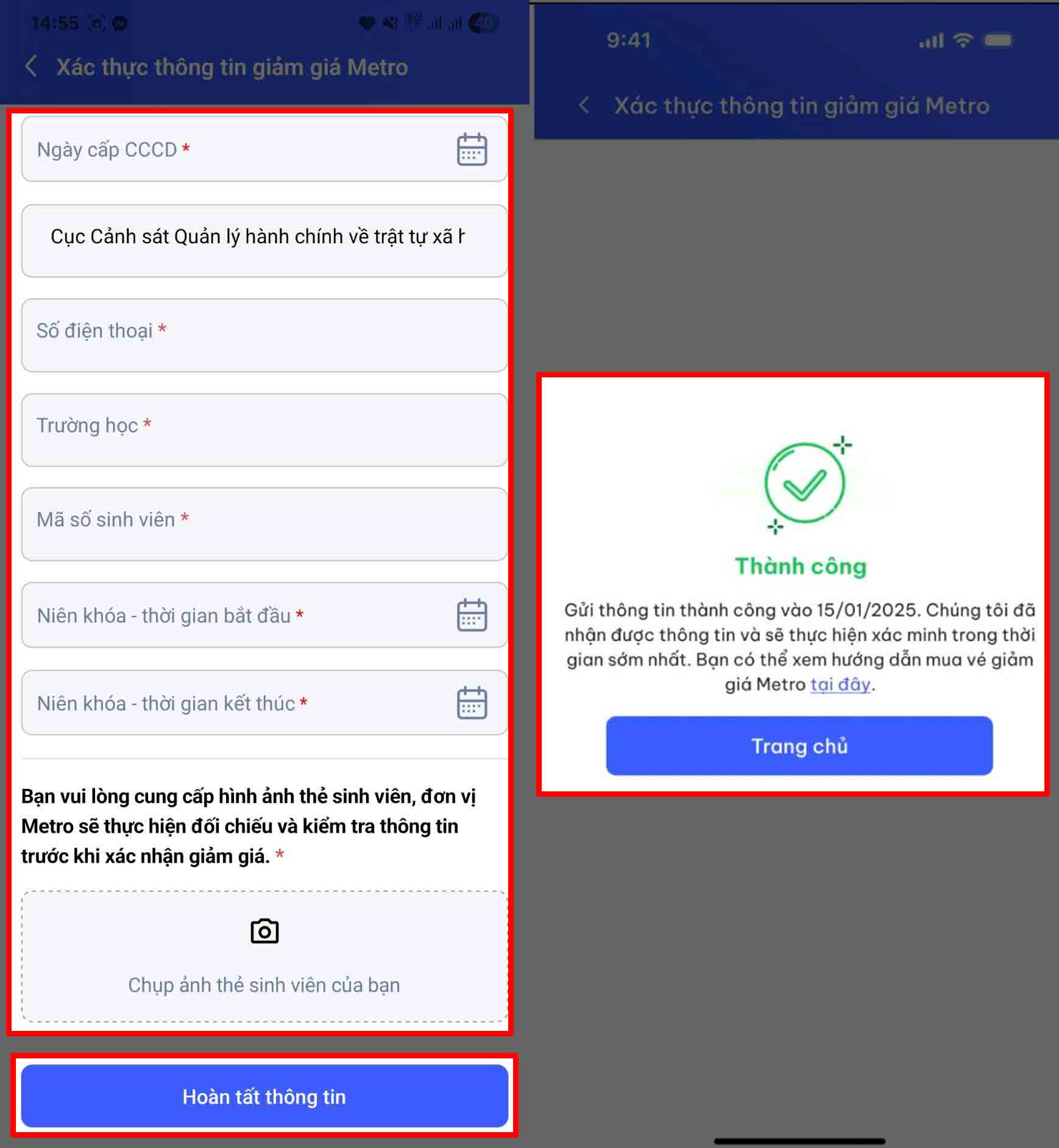 Gửi thông tin đăng ký giảm giá Metro