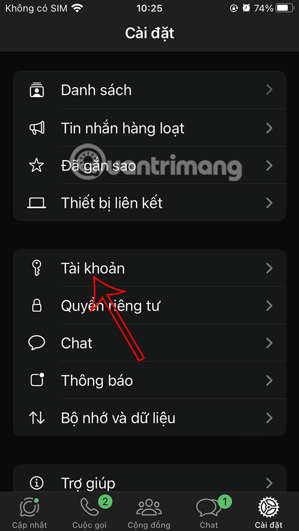 Chỉnh tài khoản WhatsApp