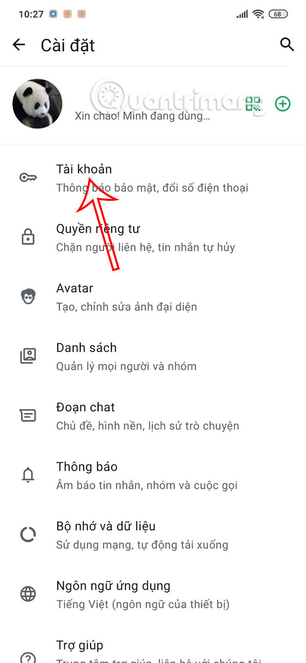 Chỉnh tài khoản WhatsApp