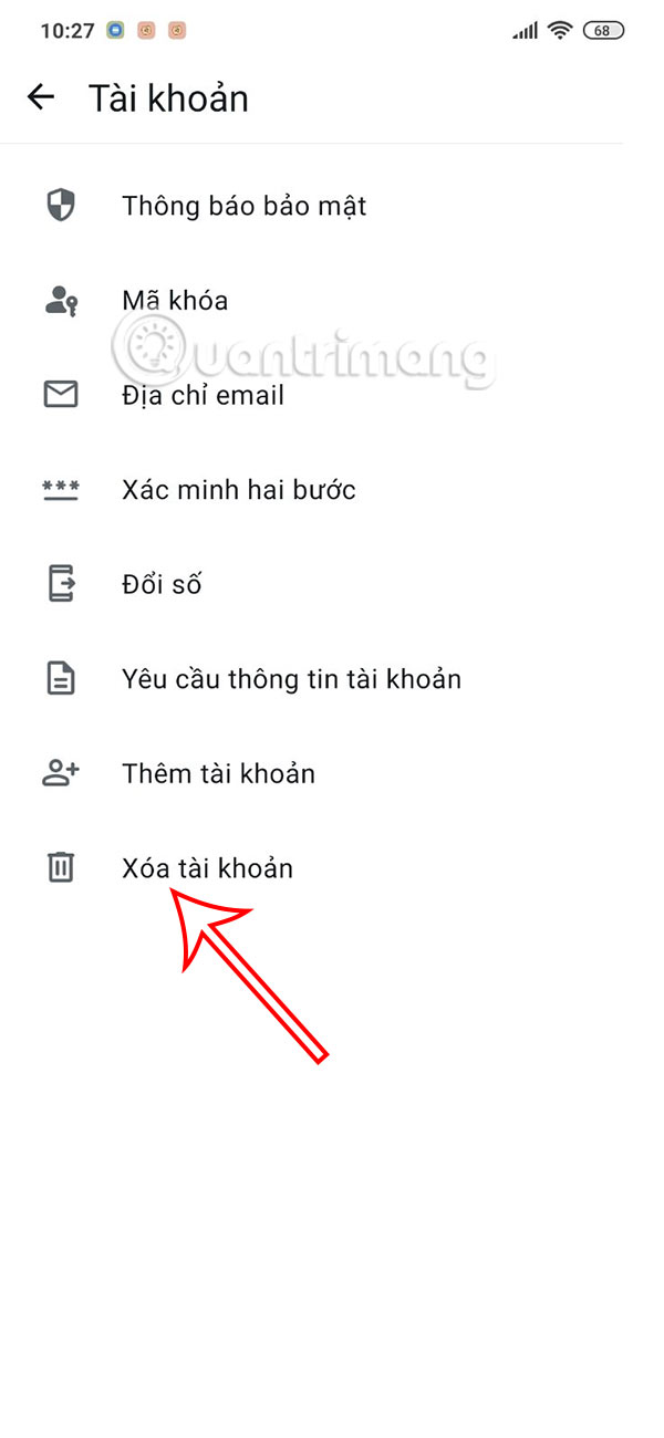 Xóa tài khoản WhatsApp Android