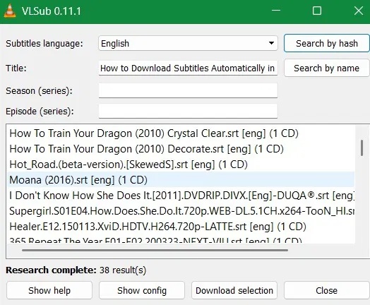 Chọn phụ đề trong VLC Player (Windows) để tải xuống.