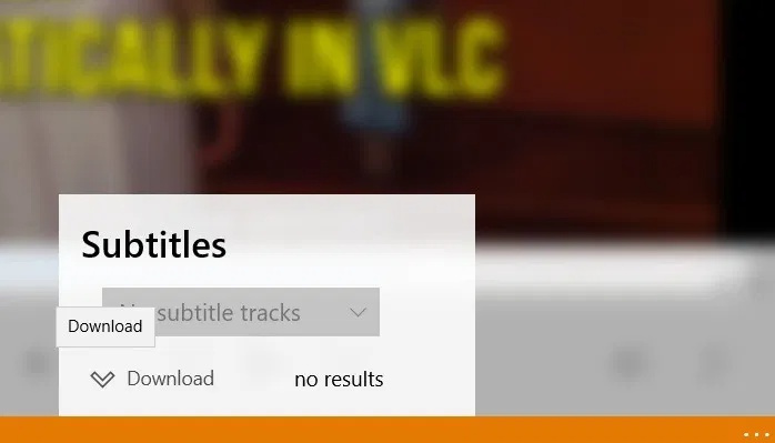 Nút tải xuống phụ đề trong ứng dụng VLC UWP trong Windows.