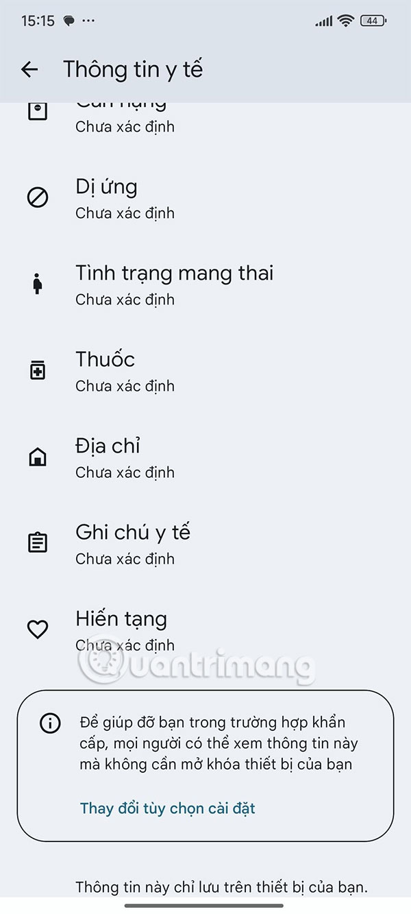 Điền thông tin y tế cá nhân