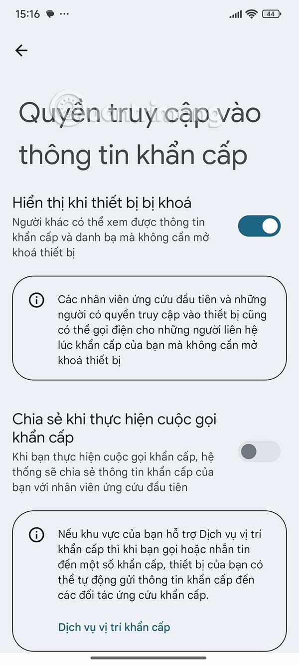 Hiện thông tin y tế màn hình khóa
