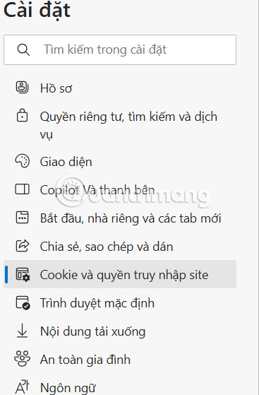 Cookie và quyền truy nhập site trên Edge 