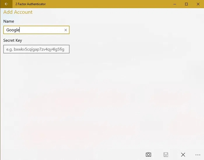 Nhập khóa bí mật của Google vào 2 Factor Authenticator