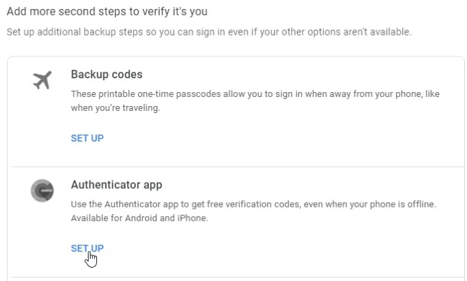 Thiết lập ứng dụng Authenticator để nhận mã bí mật.