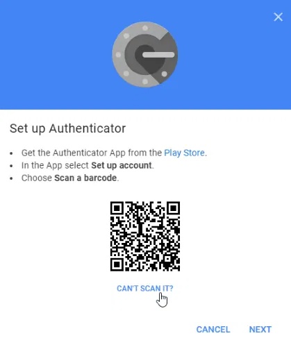 Nhấp vào liên kết Can’t scan it?