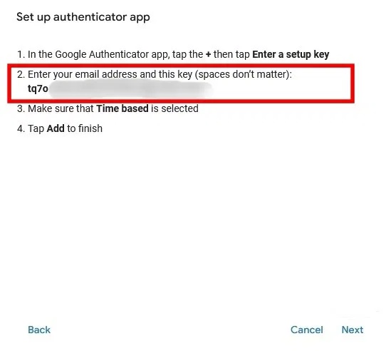 Sao chép mã Google Authenticator để sử dụng trong các ứng dụng khác.