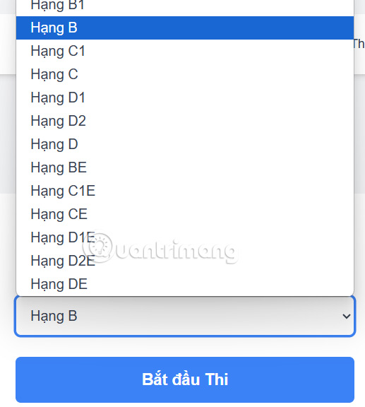 Chọn bộ đề thi theo hạng xe ô tô