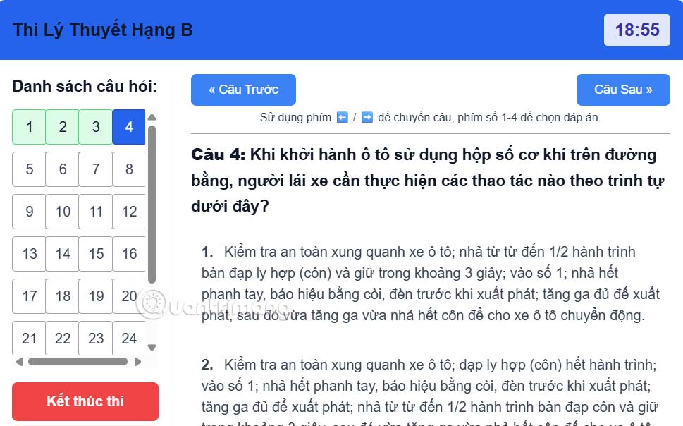 Thi trắc nghiệm xe ô tô
