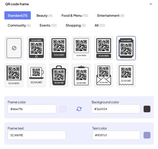 Lựa chọn khung mã QR trong OnlineQRcode.