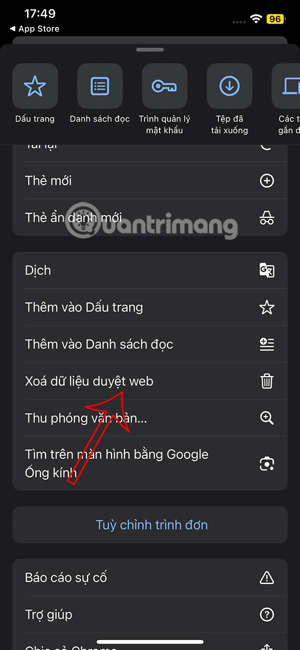 Xóa dữ liệu duyệt web Chrome trên iPhone