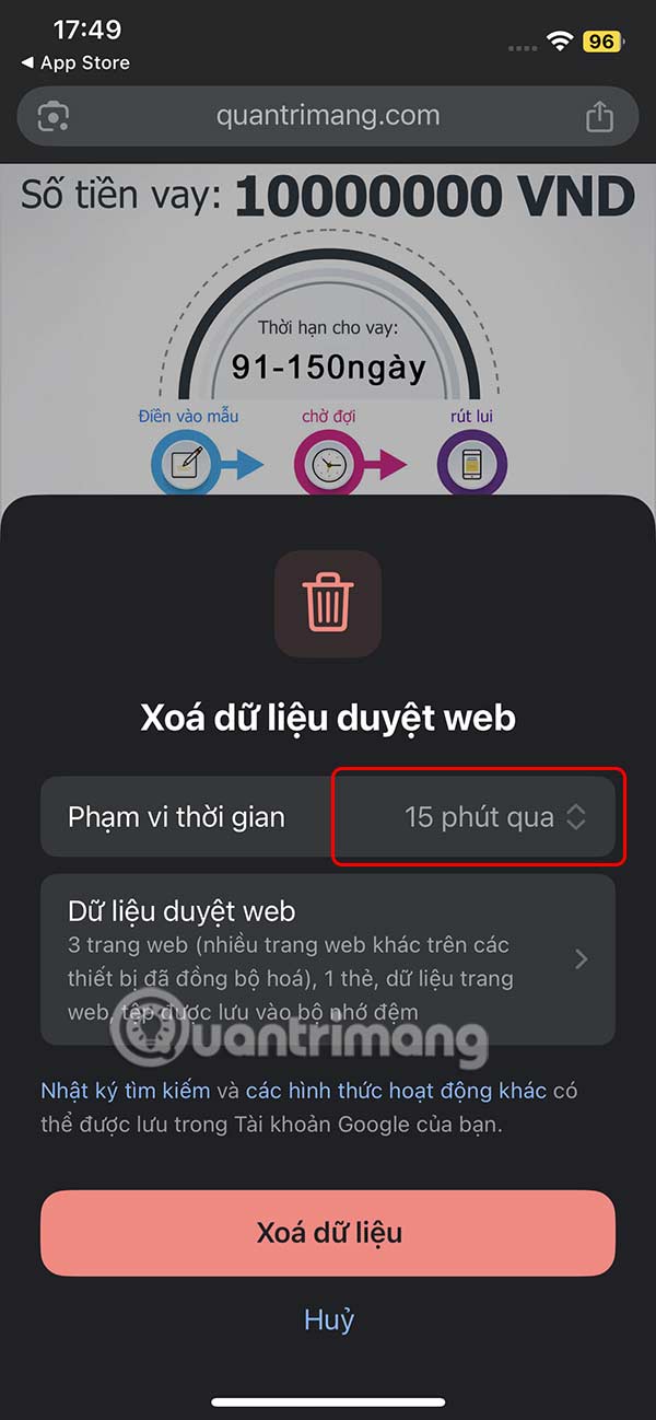 Chọn phạm vi xóa